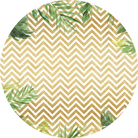 White And Gold Round Backdrop Circle Backdrop with Leaves Party Decoration Ideas-ubackdrop