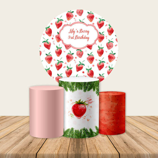 Strawberry Round Backdrop Berry Circle Cover for Birthday Decor-ubackdrop