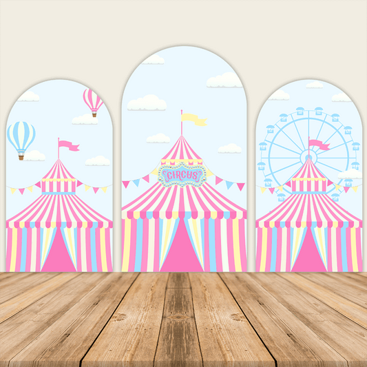 Pink Circus Theme Birthday Party Decoration Chiara Backdrop Arched Wall Covers ONLY-ubackdrop